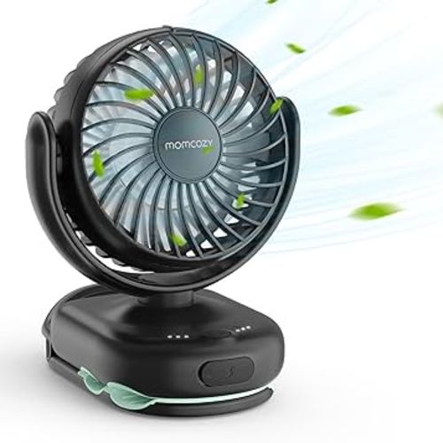 Momcozy Portable Fan with Clip | 4-Speed Mini-Fan for Carrier | Personal Fans Ultra Lighter 0.26lb | Gaps ≤4.5mm | Handheld Cooling | Rechargeable Rotate for Diaper Backpack/Stroller/Carrier/Chair