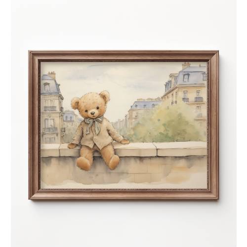 Teddy Bear in Paris Nursery Art Teddy Bear Kids Room Decor Paris Nursery Theme Teddy Bear Kid Art France Nursery Decor Teddy Bespoke Littles