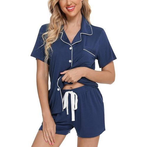 Leikar Womens Button Down Pajama Sets Bride Pajamas Sets Sleepwear Shorts Lounge Set