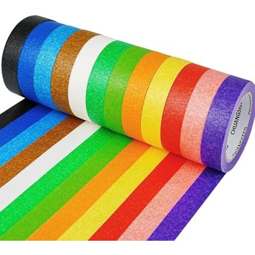 12 Rolls Bulk Colored Masking Tape Set for Kids-Rainbow Colors 1 inch x 1080ft (360yards) Decorative Painters Tape for DIY Labeling, School Classroom Projects, Colorful Paper Decoration Arts Crafts