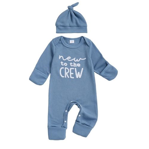 FIOMVA Im New Here Newborn Outfit Boy Long Sleeve Letter Romper Ribbed Knit Jumpsuit Baby Boy Preemie Coming Home Outfit