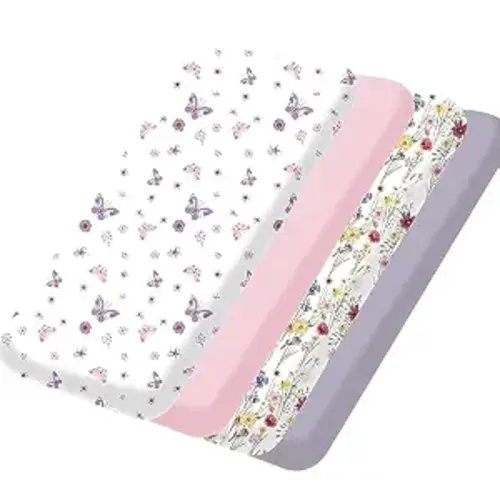 Pack and Play Sheets Fitted 4 Pack, 38 x 26 Inch Pack n Play Mini Crib Sheets for Boys and Girls, Soft Stretchy Playard Mattress Sheets for Graco Pack n Play, Butterfly Meadow