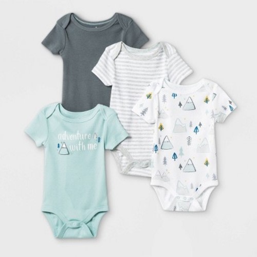 Baby Boys' 4pk Adventure Short Sleeve Bodysuit - Cloud Island™ White/Aqua/Gray 0-3M