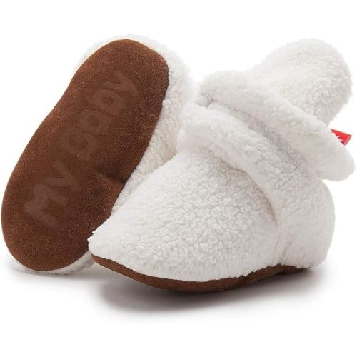 HsdsBebe Unisex Newborn Baby Cotton Booties Non-Slip Sole for Toddler Boys Girls Infant Winter Warm Fleece Cozy Socks Shoes