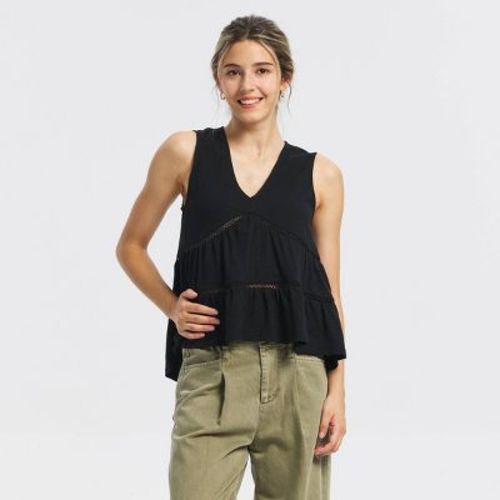 Women's Tiered Lace Trim V-Neck Peplum Tank Top - Universal Thread™ Black M