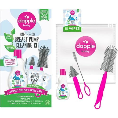 Dapple Baby - Breast Pump Cleaning Kit, 3 Brushes - 3oz Soap, 10ct Wipes