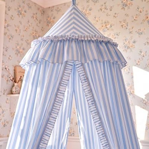 SmoothNovelty Blue Bed Canopy with Ruffles, Gingham Canopy for Over The Bed