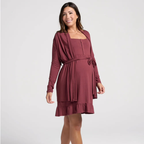 Maternity Versatile Cardigan With Removable Belt in Burgundy – Angel Maternity USA