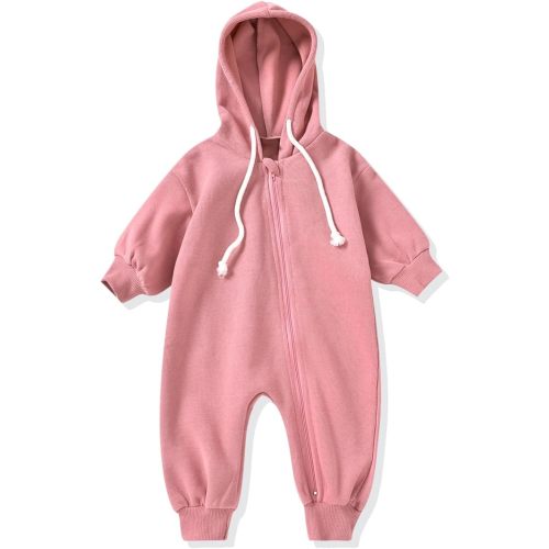 Unutiylo Unisex Baby Boys Girls Long Sleeve Infant Baby Zipper Hooded Jumpsuits Romper Loose Outfit Clothes