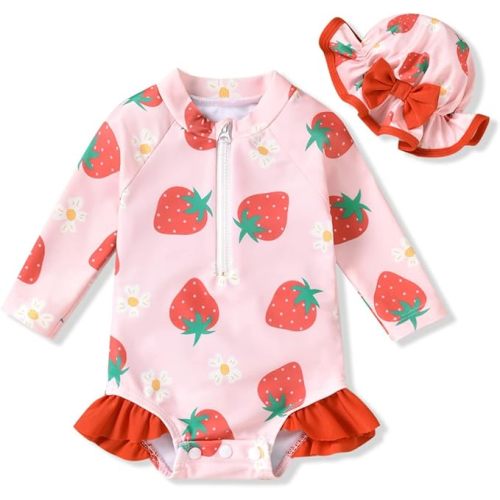 Aalizzwell Baby Girls Long Sleeve One Piece Swimsuit with Hat