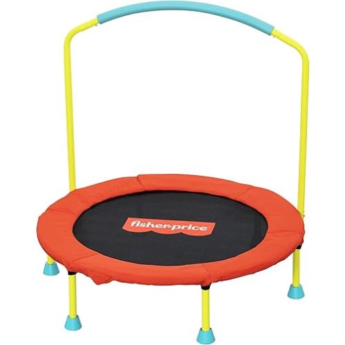 Fisher-Price 3-Foot Mini Trampoline, WonderJump 36-Inch Round Indoor Toddler Kids Trampoline with Stabilizing Handlebar