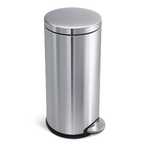 simplehuman 30L Kitchen Step Trash Can Fingerprint Proof Stainless Steel Round Garbage Can with Silent Close Lid