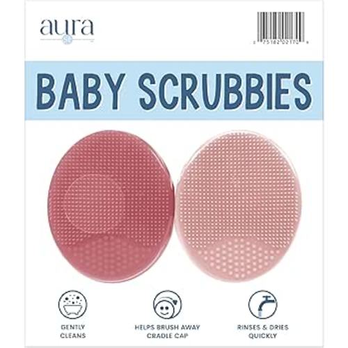 S&T INC. Exfoliating and Massaging Cradle Cap Bath Brushes for Baby, Silicone - 2 Inch x 2.5 Inch, Pink, 2 Pack