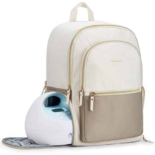 mommore Breast Pump Bag with Cooler Pocket for Milk Storage, Fits Spectra S1, S2 / Medela, Stylish Diaper Bag Backpack with Padded Laptop Sleeve for Work Travel