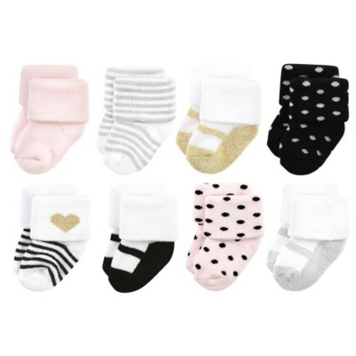 Hudson Baby Infant Girls Cotton Rich Newborn and Terry Socks, Silver Gold Pink, Size: 0-6 months