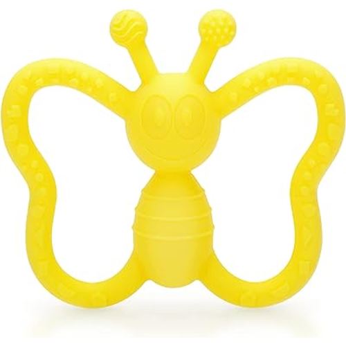Baby Teething Toys, Butterfly Design Teether Pain Relief Toy for Newborn Babies, Freezer Safe Neutral Shower Gift, Soft Textured for Boy and Girl