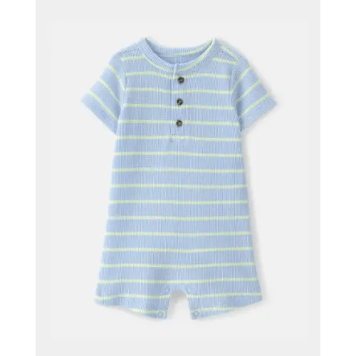 Baby Boy Striped Waffle-Knit Romper - Blue | Carter's