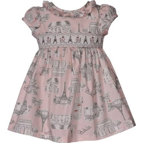 Paris Smocked Cotton Poplin Party Dress, 24M