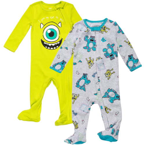 Disney Pixar Monsters Inc. Mike Sully Infant Baby Boys 2 Pack Zip Up Snap Cosplay Sleep N' Plays Newborn to Infant