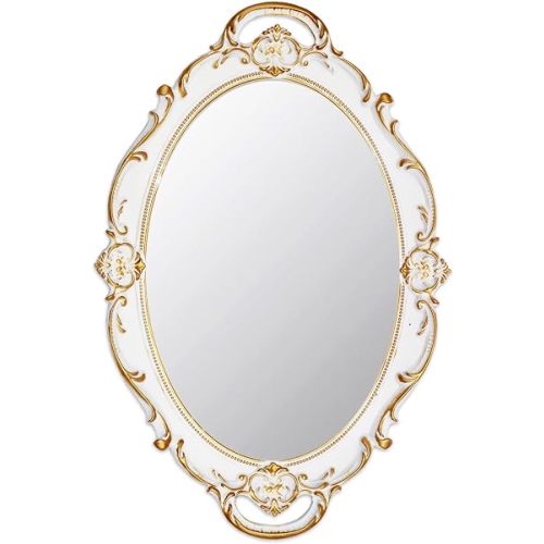 Eaoundm 14.5 x 10 inchs Oval Antique Decorative Wall Mirror (White)