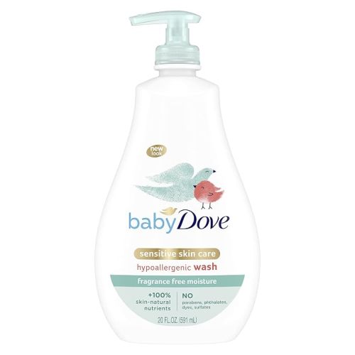 Baby Dove Sensitive Skin Care Baby Wash For Baby Bath Time Fragrance Free Moisture Fragrance Free and Hypoallergenic, Washes Away Bacteria 13 oz