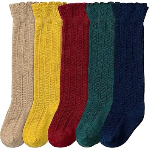 CozyWay Baby & Toddler Knee High Socks For Baby Girls Multi Color - 5 Pack