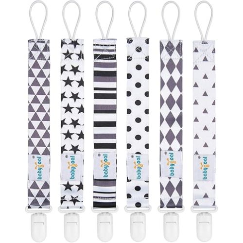 Babygoal Neutral Pacifier Clips, 6 Pack Binky Paci Holder Clips and Leash for Boys and Girls Fits for Most Pacifier, Binkie Styles & Baby Teethers & Toys and Gift 6PB05