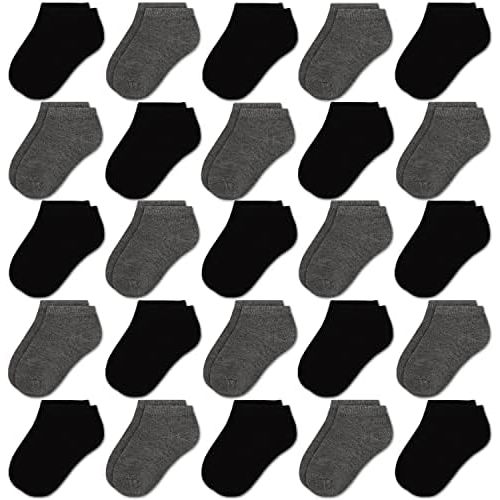 Kids Ankle Socks, Boys/Girls No Show Low Cut Socks, 25 Pairs Bulk Pack for School, Sizes 1-14 Years