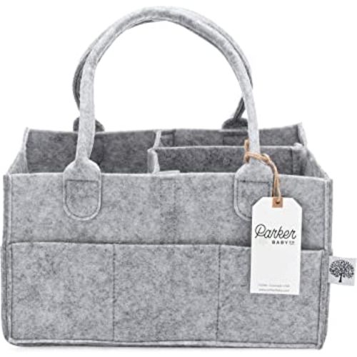 Parker Baby Diaper Caddy - Nursery Storage Bin and Car Organizer for Diapers and Baby Wipes - Grey