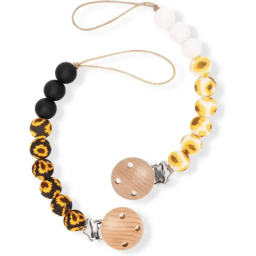 Pacifier Clips, 2PCS Silicone Soother Clips, BPA Free Pacifier Clip Pacifier Holder for Newborn Baby Boy Girl Gifts, Sunflower