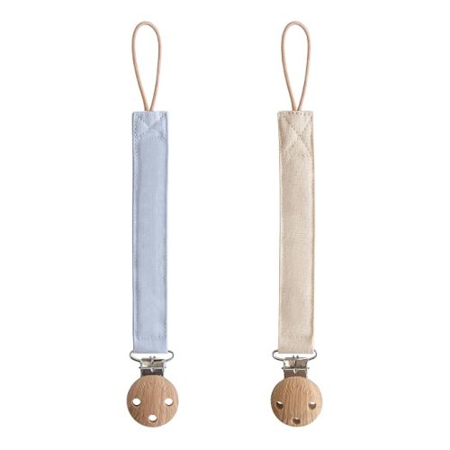mushie Linen Baby Pacifier Clip Holder (Powder Blue/Shifting Sand)