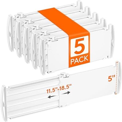 Lifewit 5" Tall 5 Pack Drawer Dividers, 30-47cm/11.5-18.5" Expandable Drawer Divider for Clothes, Adjustable Dresser Drawer Organizers, Drawers Separators for Dresser/Bathroom/Closet/Kitchen White