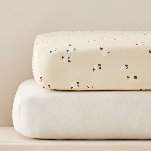 Sheep Crib Sheet & Oatmeal Tencel Crib Fitted Sheet Bundle (Set of 2)