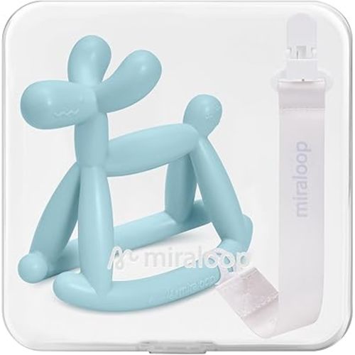 Baby Teether Toys for Teething Relief, Teething Toys 3-6 Months Food Grade Silicone Teether with Storage Box and Pacifier Clip, Baby Essential (Cyan Blue Clip+Box)
