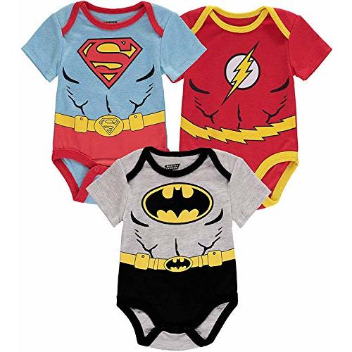 DC Comics Boys' Justice League 3 Pack Bodysuits Superman Batman The Flash