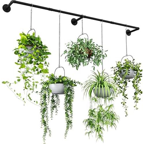 Bamworld Plant Hanger Indoor 70in Hanging Planters Rod Hanging Plant Holder for Window Plant Shelves Metal Rod,Pots Not Included