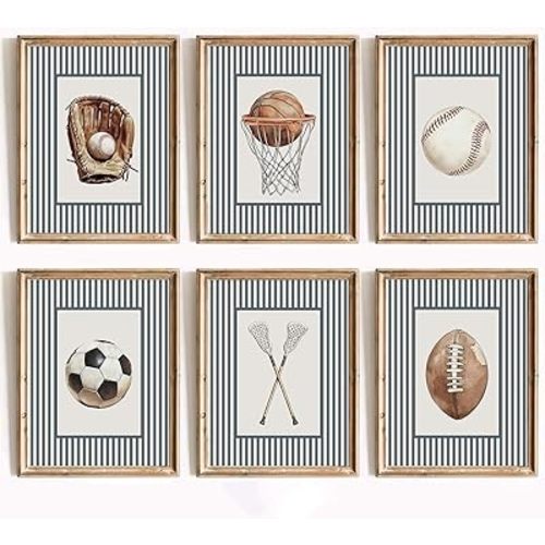 Sports Wall Art Decor Toddler Boys Room Canvas Prints Vintage Sports Nursery Wall Decor Baby Kids Poster Football Baseball Pictures Basketball Soccer Artwork for Children Bedroom 12x16x6 Inch Unframed