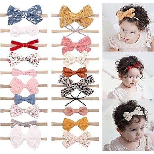 doboi 20PCS Baby Girls Hair Bows Headbands Soft Nylon Hairbands Elastic Hair Accessories for Newborns Infants Toddlers and Kids