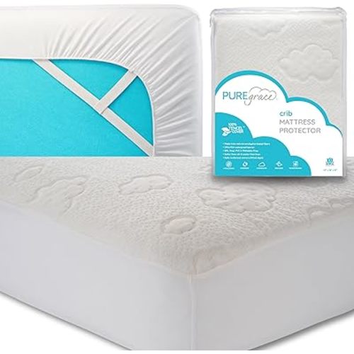 PUREgrace Crib Mattress Protector – Eucalyptus Tencel Fiber Waterproof Breathable Baby Mattress Pad Cover with Corner Safety Straps, Ultra Soft Cooling Durable Sleep Surface for Crib & Toddler Bed