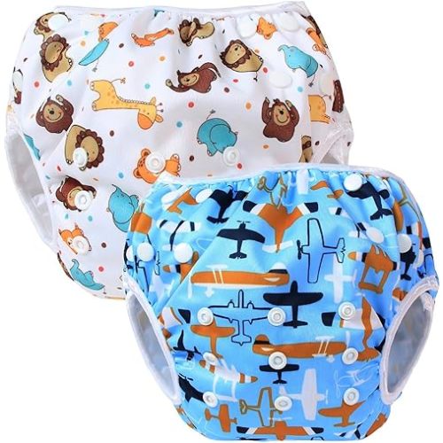 Teamoy Reusable Swim Diapers, 2 Pcs Pack Washable Swimming Diapers for Baby Boys & Girls, Ideal for Swimming Lessons/Holiday