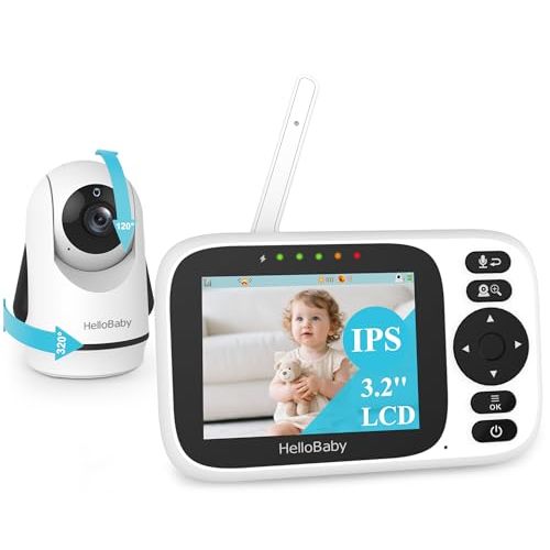 HelloBaby Monitor No WiFi Video Baby Monitor with Camera and Audio - 3.2” Screen, 2-Way Talk, Pan-Tilt Camera with Night Vision,ECO/VOX,1000ft, Temperature | Portable for Travel, Parents, Pet, Elderly