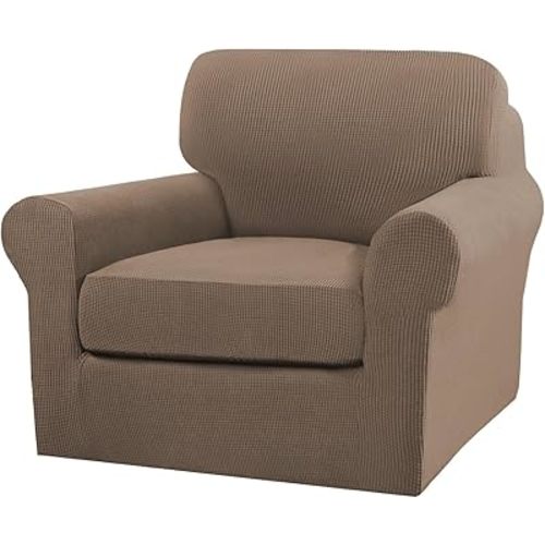 Turquoize 2 Piece Chair Covers Armchair Slipcovers for Living Room Armchair Sofa Cover with Individual Cushion Covers Feature Jacquard Fabric (Chair, Macchiato)