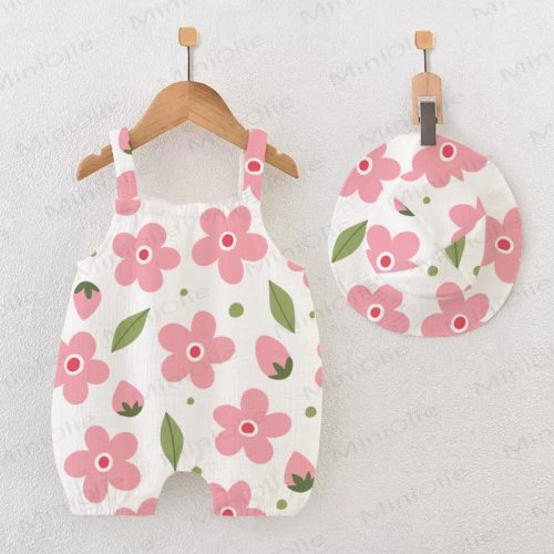 Baby Girl White Flower Romper with Hat
