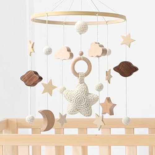 Baby Mobile Crib,Baby Mobile for Crib Nursery Wooden Mobile for Girl or Boy Gender Neutral Handmade Mobile, Star, Cloud, Moon