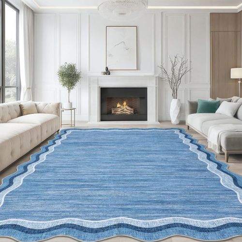 Area Rug, Washable Rug ¨C Scalloped Modern Solid Low Pile Carpet Non Slip Non Shedding Ultra Soft for Living Room Bedroom Nursery Office Dining Room