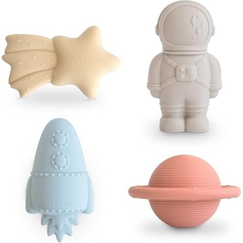 mushie Space Bath Toys Play Set for Toddlers | 100% Food Grade Silicone | Mold Free, Pack of 4