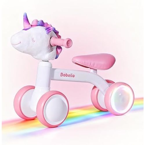 BABELIO Baby Balance Bike [Magic Rider Series] for 1-2 Year Old Girls Toy Gifts - 12-24 Months Toddler Balance Bike, Unicorn Shape, Colorful Lighting Wheels, First Birthday Gifts for Girls, Pink