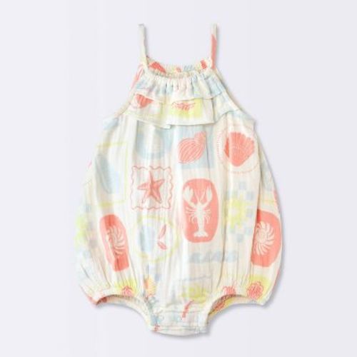 Baby Girls' Postcard Graphic Bubble Romper - Cloud Island™ Cream 0-3M