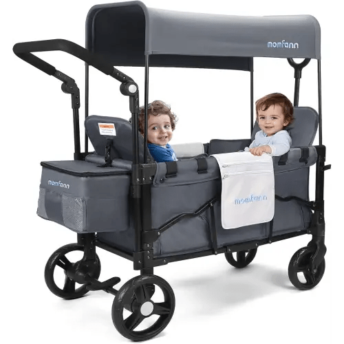 Stroller Wagon for Kids, Wagon Stroller Toddlers 2 Seaters, All-Terrain Baby Wagon Outdoor with Canopy, Parent Organizer, Adjustable Handle & Pull Bar for Infants and Toddlers, Gray