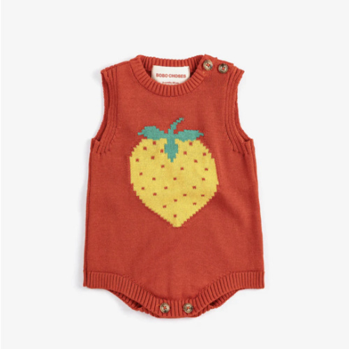 Pixel Strawberry knitted romper